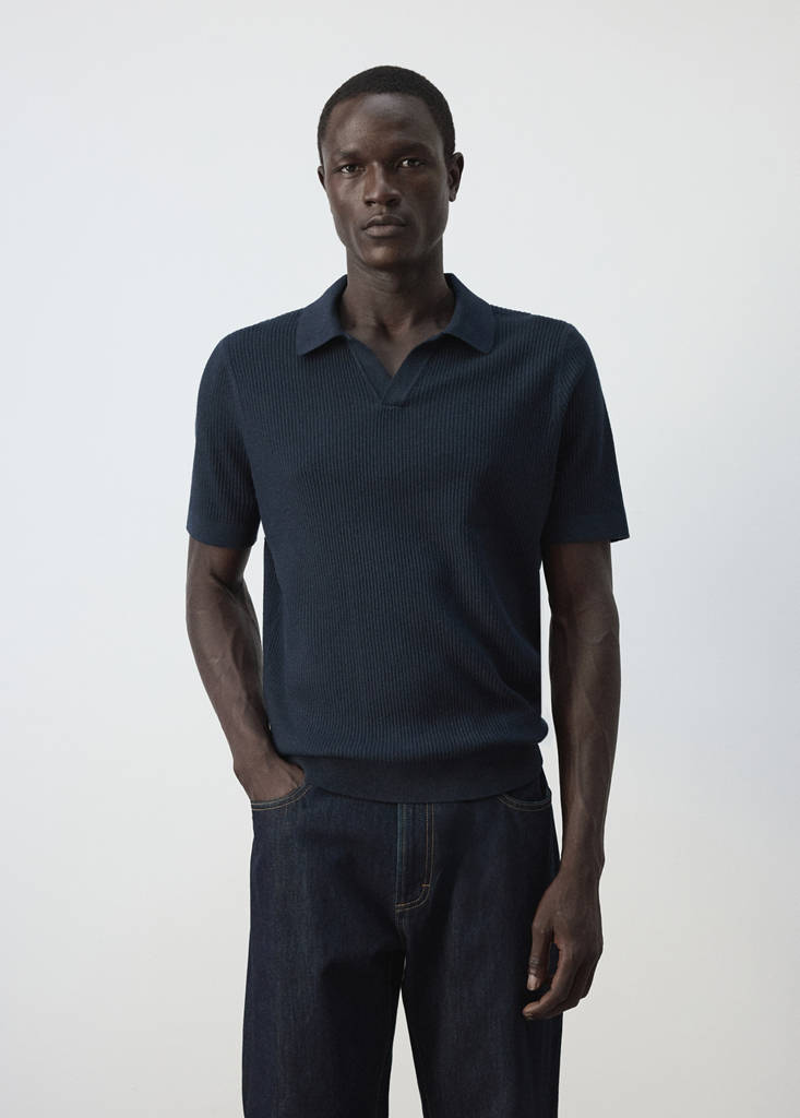 Rib-knit cotton-blend polo shirt — Navy