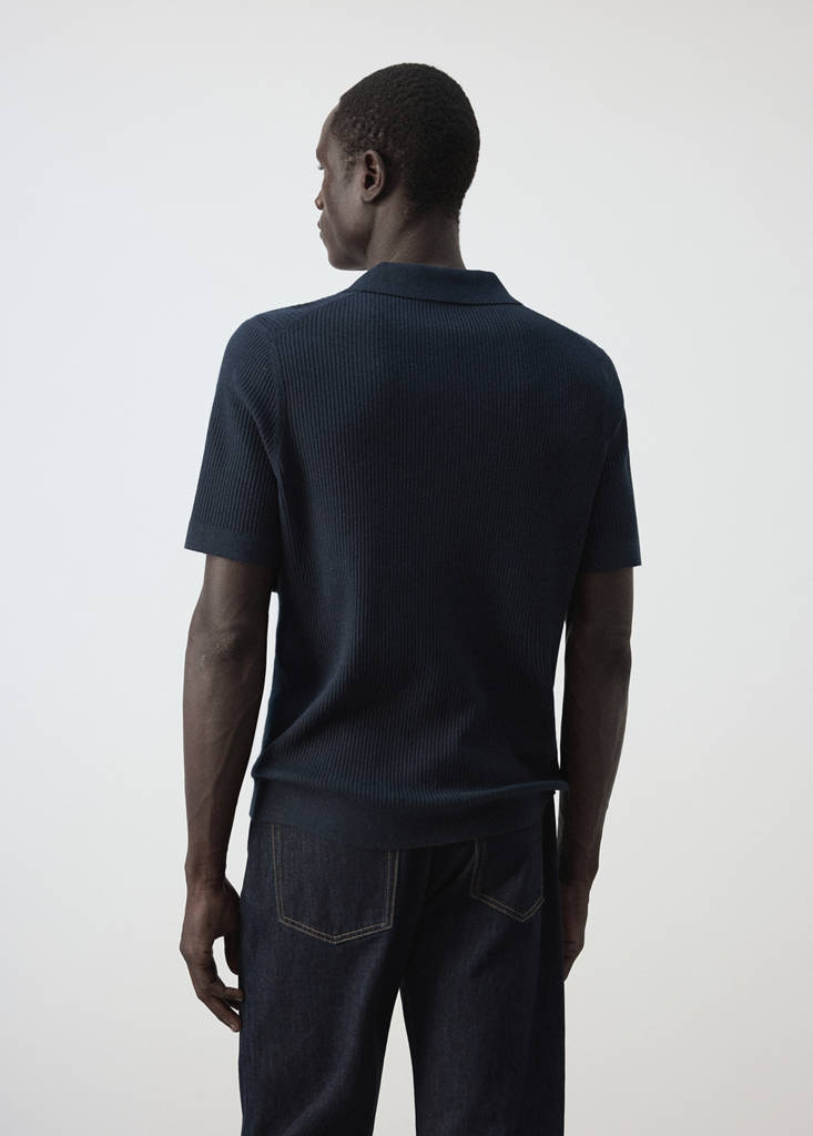 Rib-knit cotton-blend polo shirt — Navy