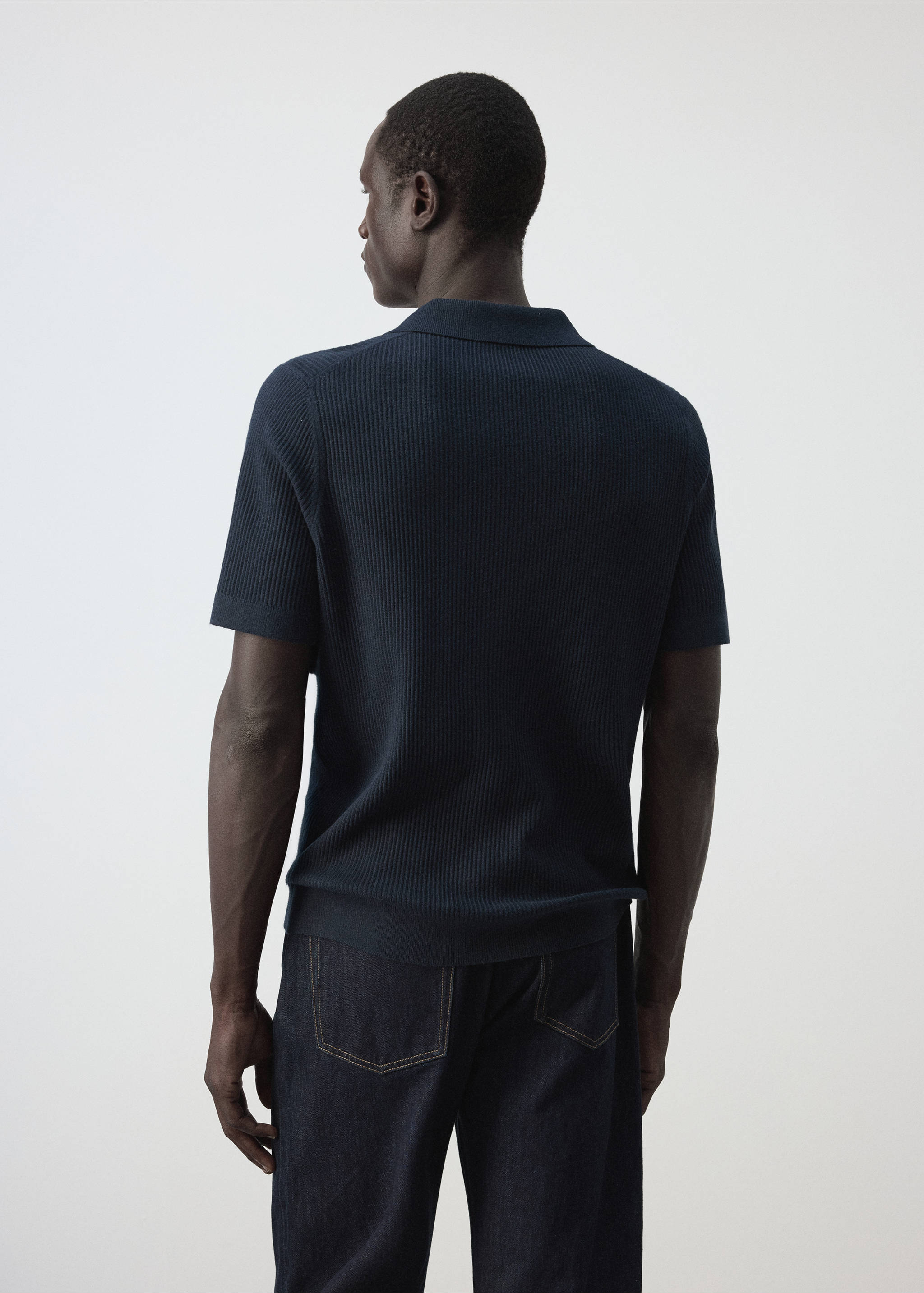 Rib-knit cotton-blend polo shirt - Reverse of the article, Navy. Ref: 37084460-00.