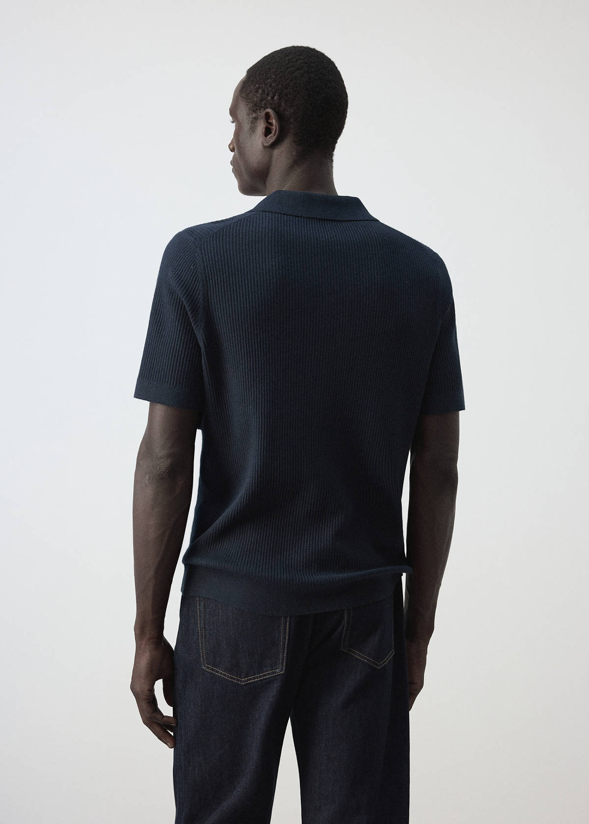 Rib-knit cotton-blend polo shirt — Navy