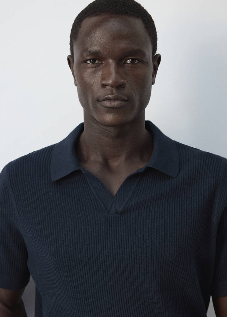 Rib-knit cotton-blend polo shirt — Navy