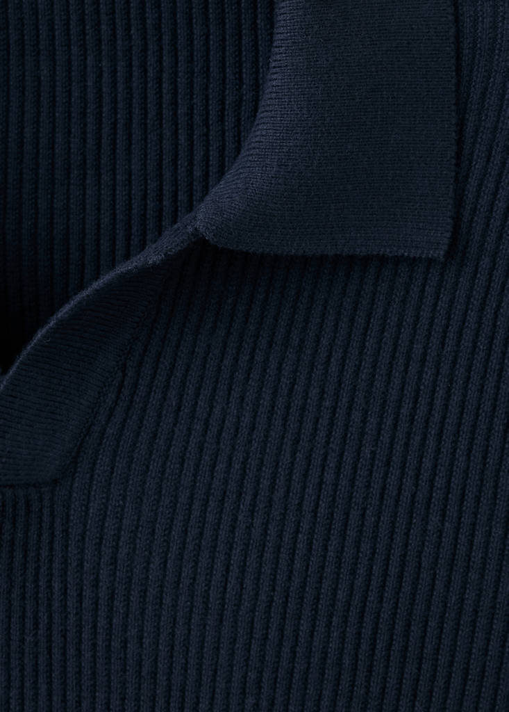 Rib-knit cotton-blend polo shirt — Navy
