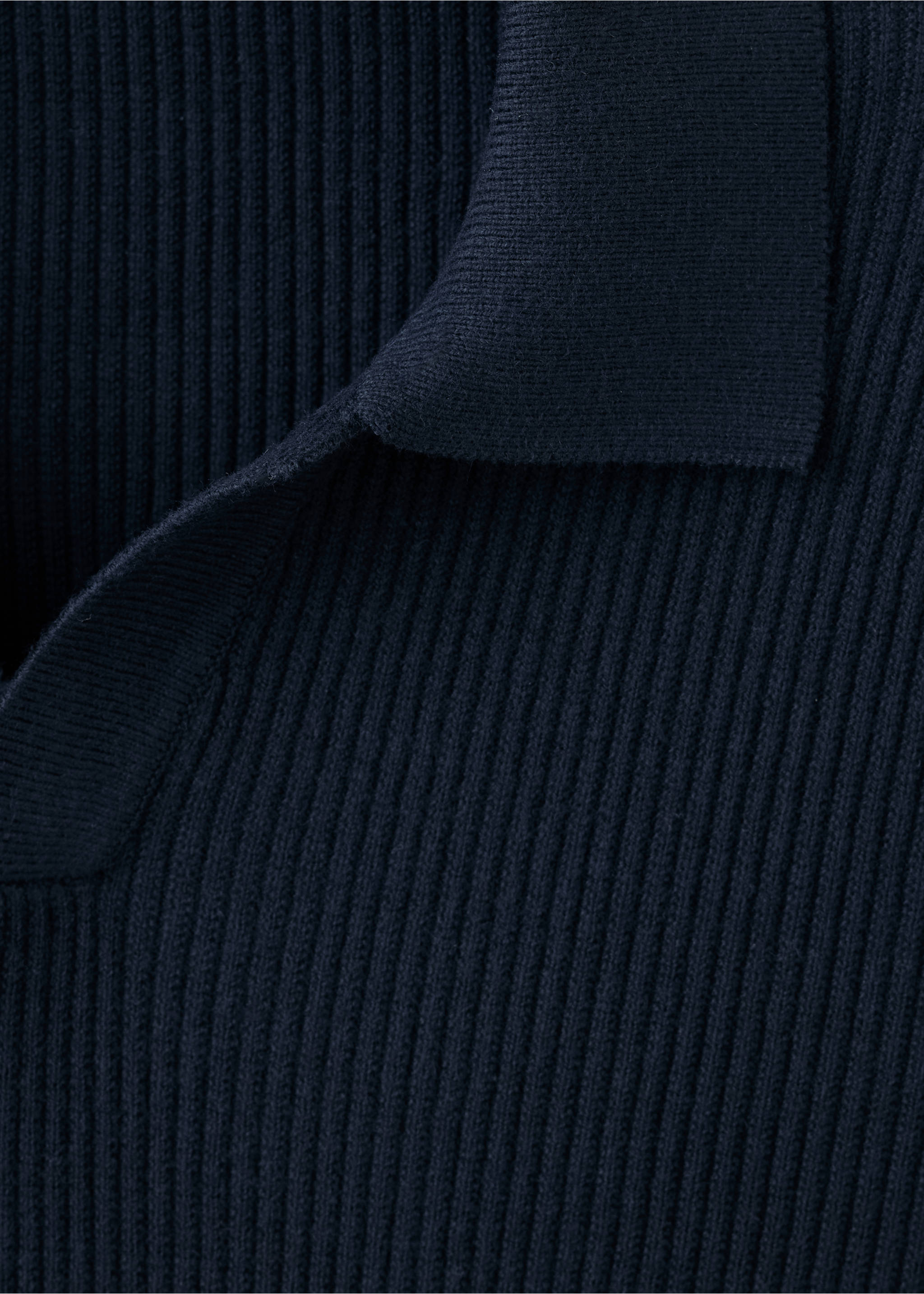 Rib-knit cotton-blend polo shirt - Details of the article 8, Navy. Ref: 37084460-00.