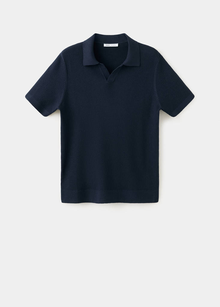 Rib-knit cotton-blend polo shirt — Navy