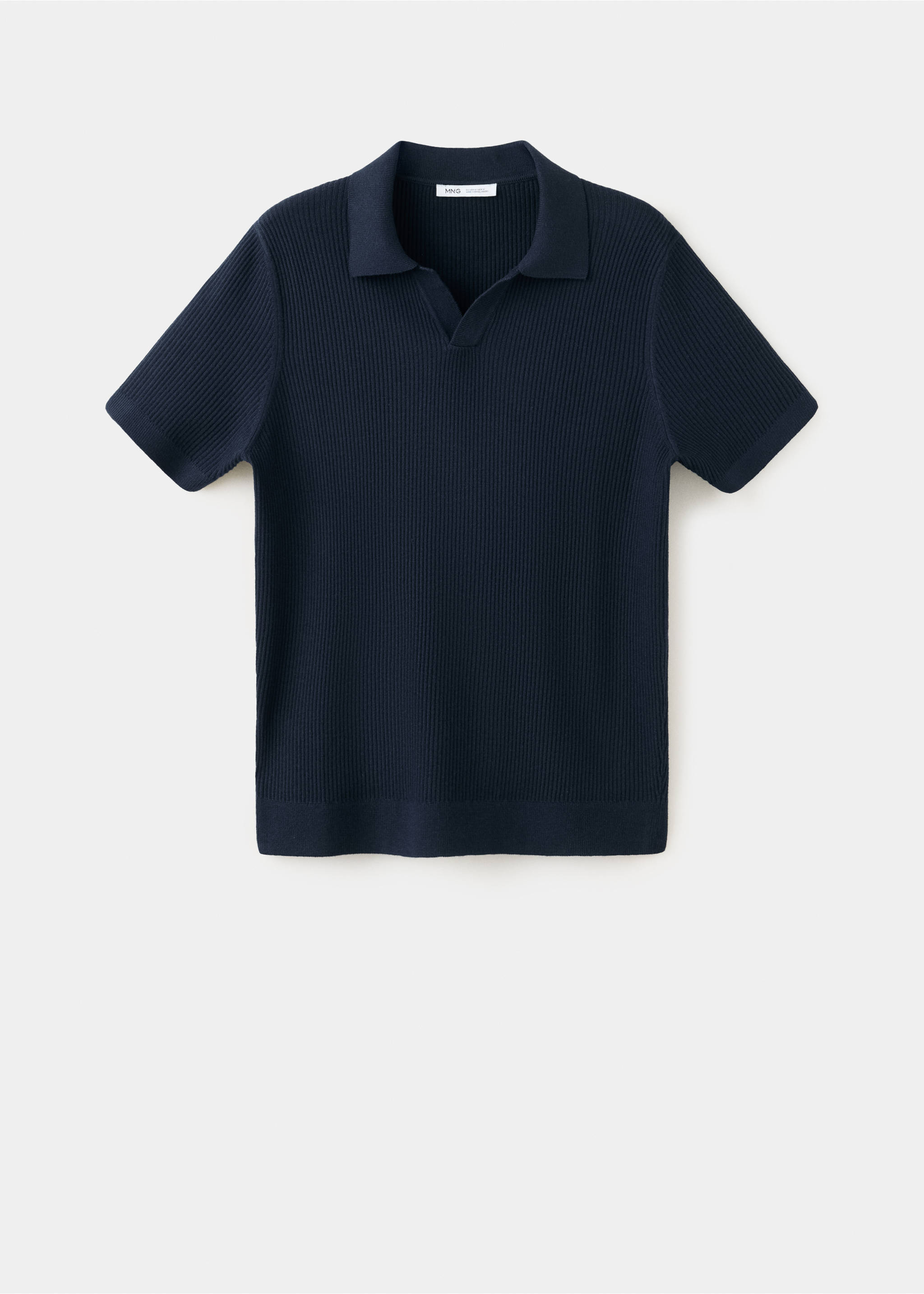 Rib-knit cotton-blend polo shirt - Article without model, Navy. Ref: 37084460-00.