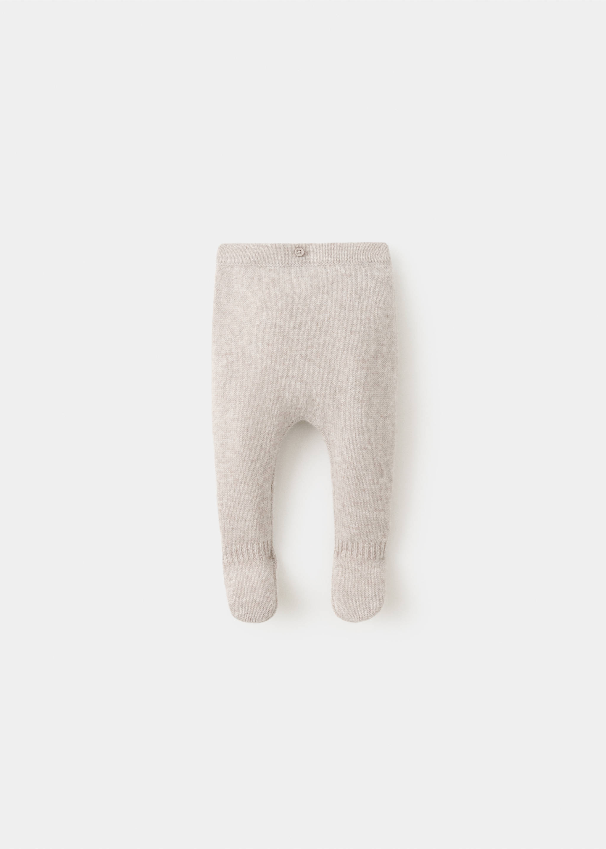 Beige knit baby trousers with integrated feet and a buttoned waistband., Sand. Ref: 37084467-00.