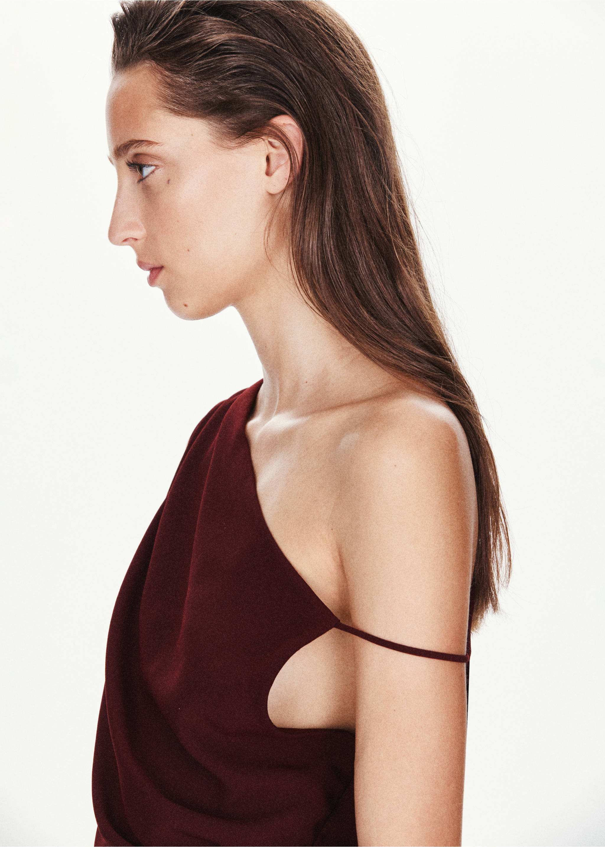 Seitlich gerafftes asymmetrisches Kleid - Detail des Artikels 1, Bordeaux. Ref: 37084471-00.