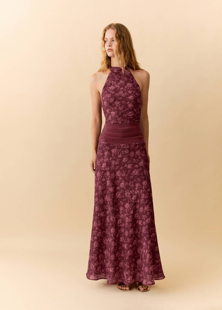 Halter-neck open-back dress — Burgundy