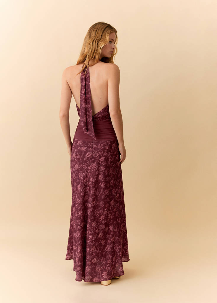Halter-neck open-back dress — Burgundy