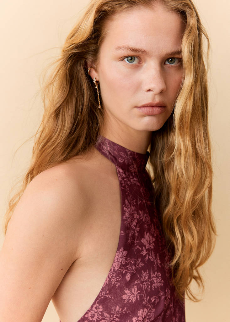 Halter-neck open-back dress — Burgundy