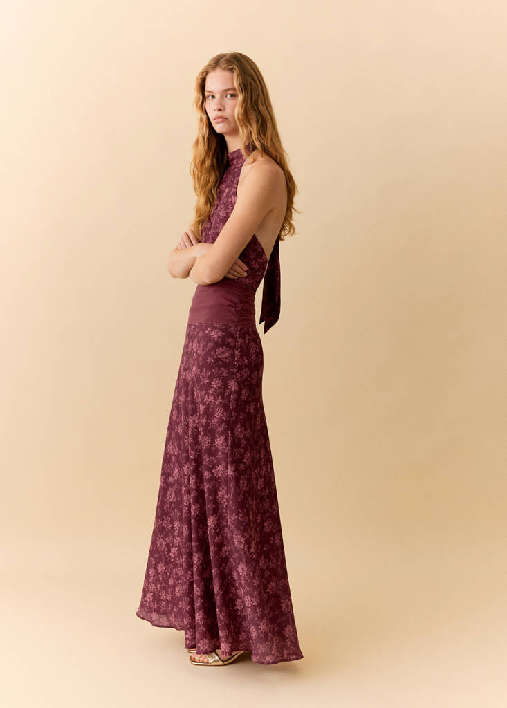 Halter-neck open-back dress — Burgundy