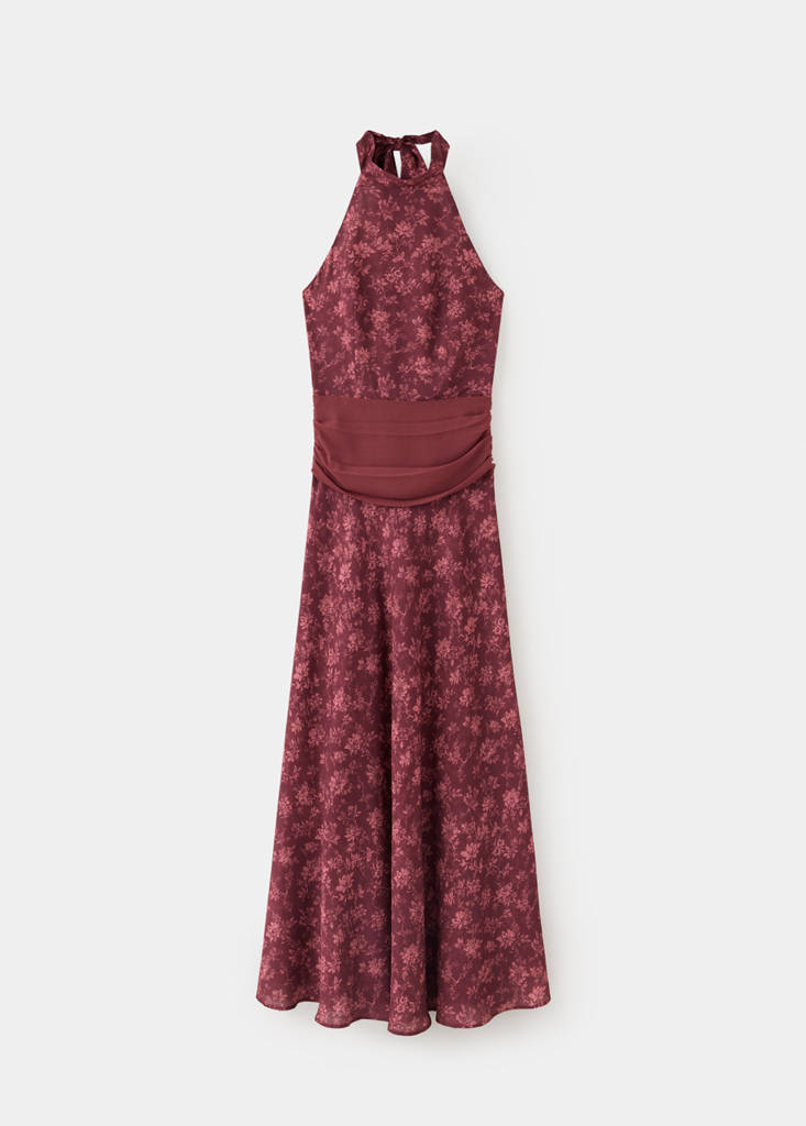 Halter-neck open-back dress — Burgundy