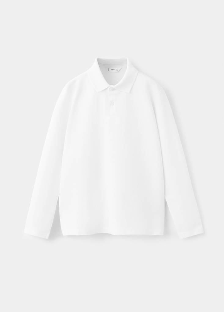 Long sleeves cotton polo — White
