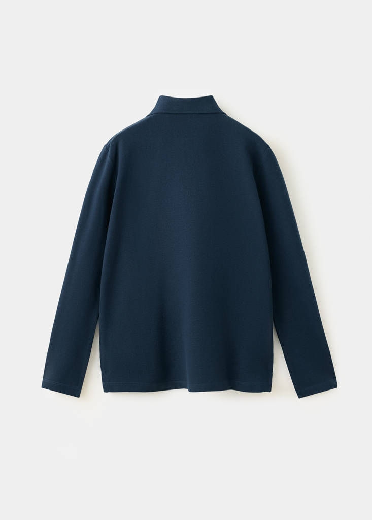 Long sleeves cotton polo — Navy
