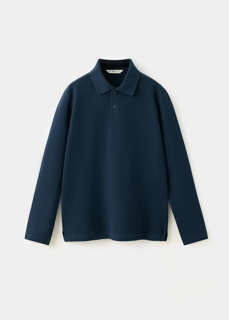 Long sleeves cotton polo — Navy