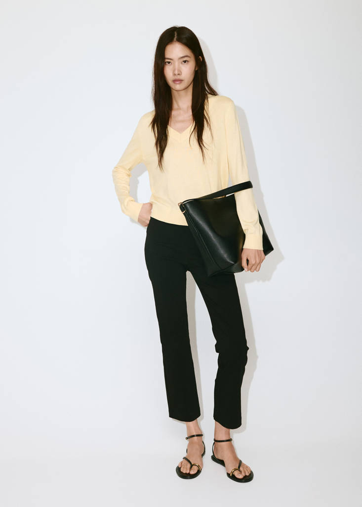 V-neck knit sweater — Vanilla