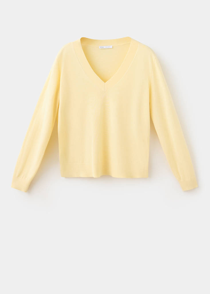 V-neck knit sweater — Vanilla