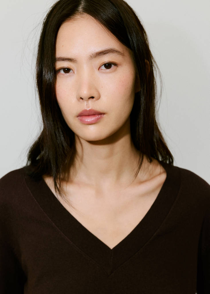 V-neck knit sweater — Chocolate