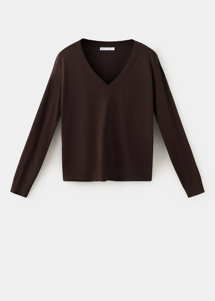 V-neck knit sweater — Chocolate