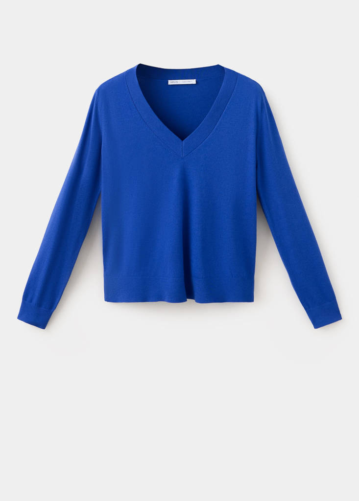 V-neck knit sweater — Vibrant blue