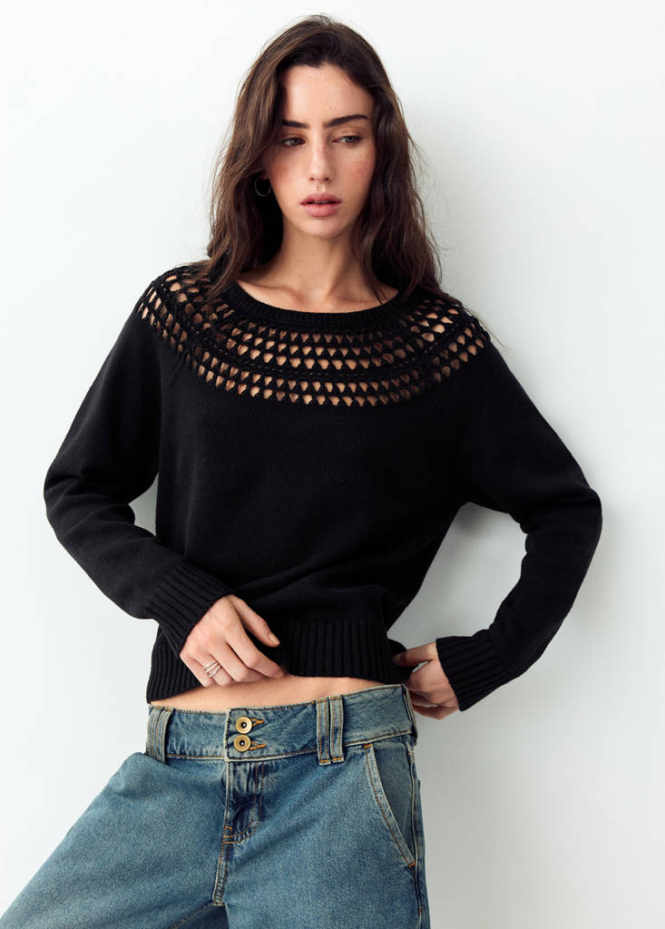 Openwork knit sweater — Black