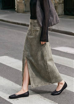 Slit denim skirt — Khaki 1