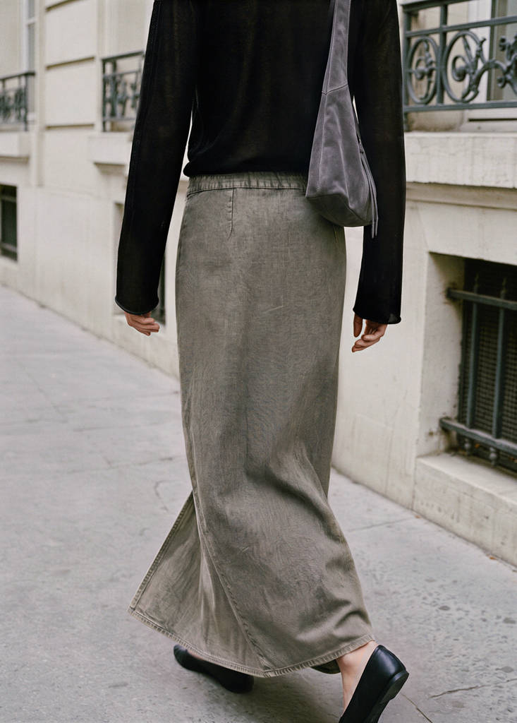 Slit denim skirt — Khaki
