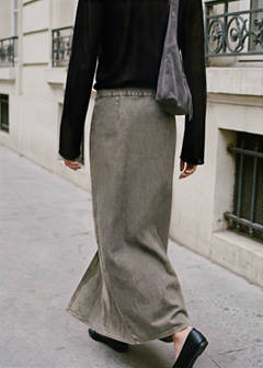 Slit denim skirt — Khaki 3