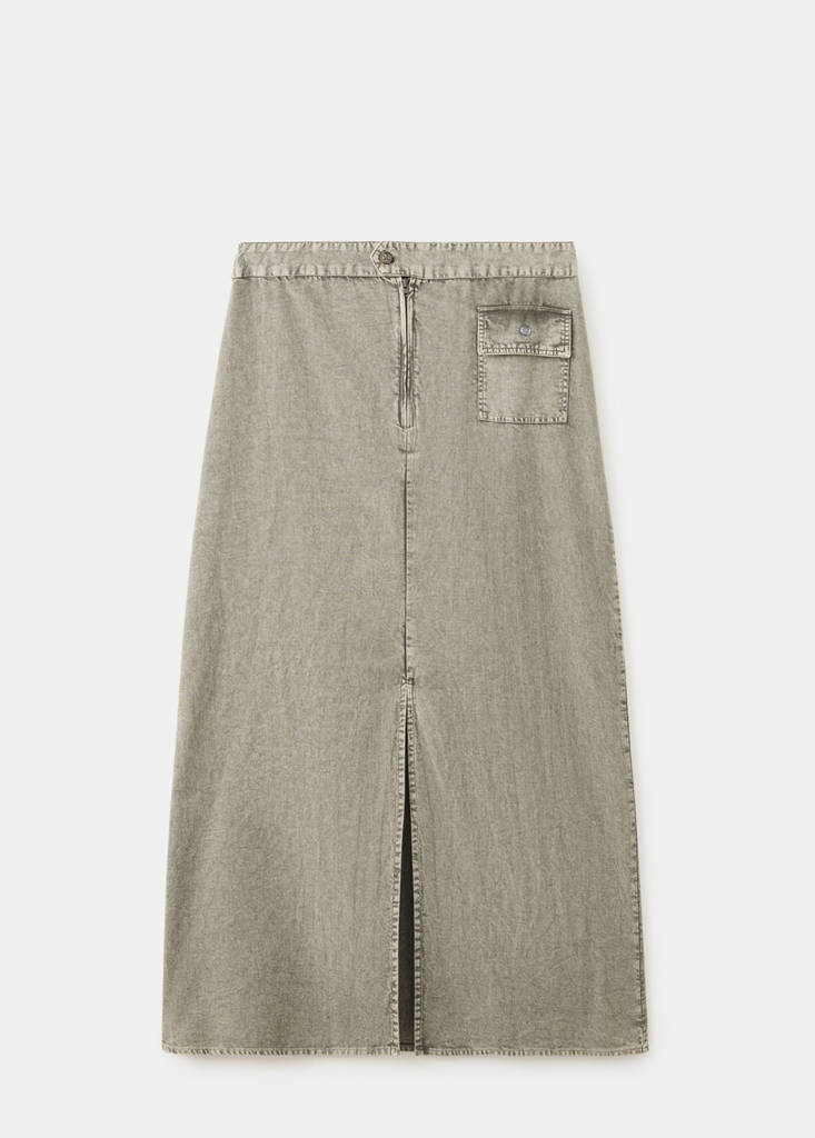 Slit denim skirt — Khaki