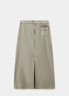 Slit denim skirt — Khaki 4
