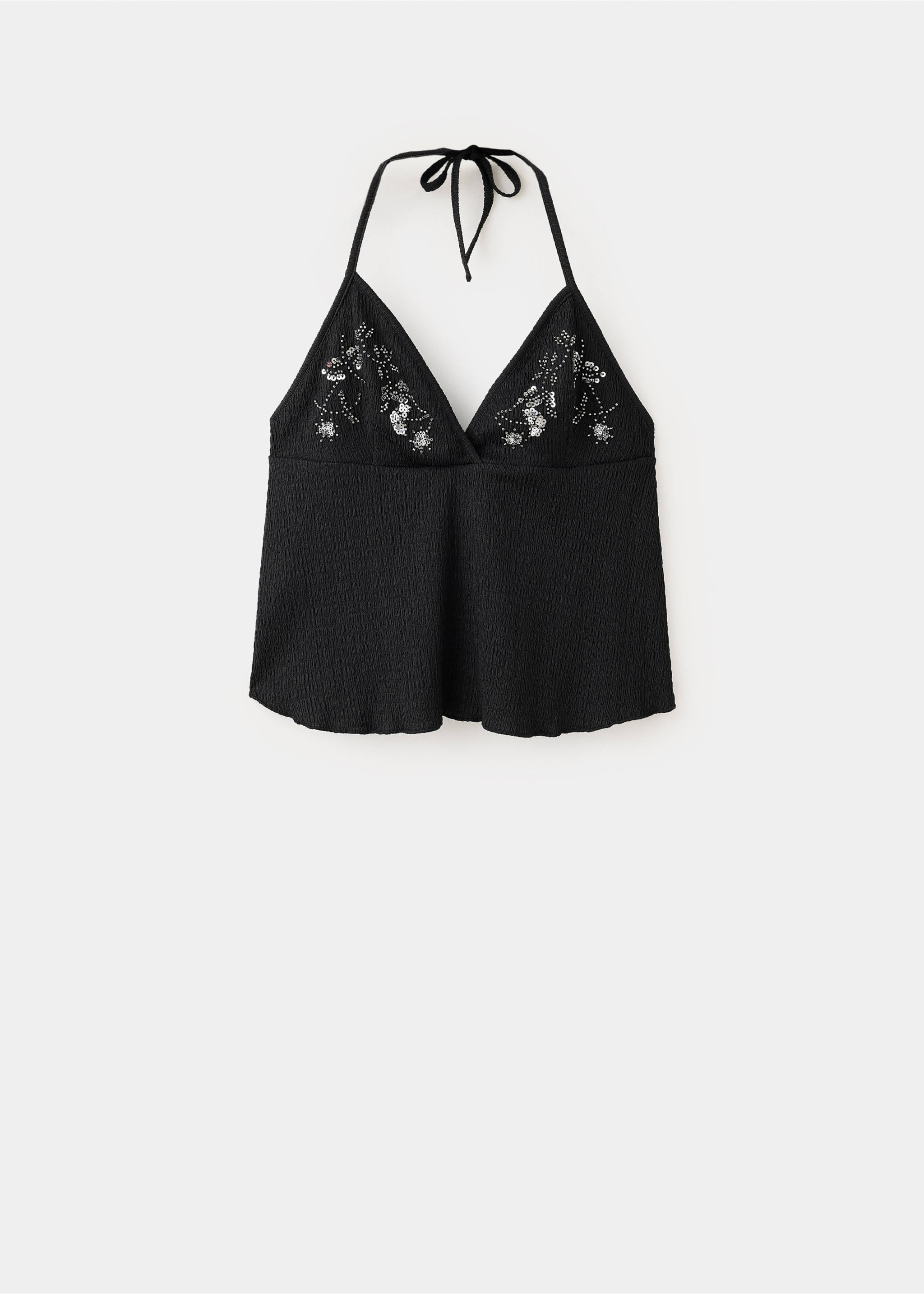 Embroidered halter top - Article without model, Black. Ref: 37084784-00.