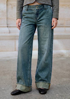 Wide leg jeans with turn-up hem — Dark Vintage Blue 1