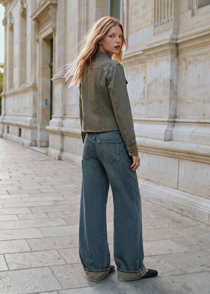 Wide leg jeans with turn-up hem — Dark Vintage Blue
