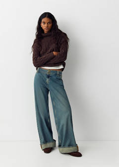 Wide leg jeans with turn-up hem — Dark Vintage Blue 8