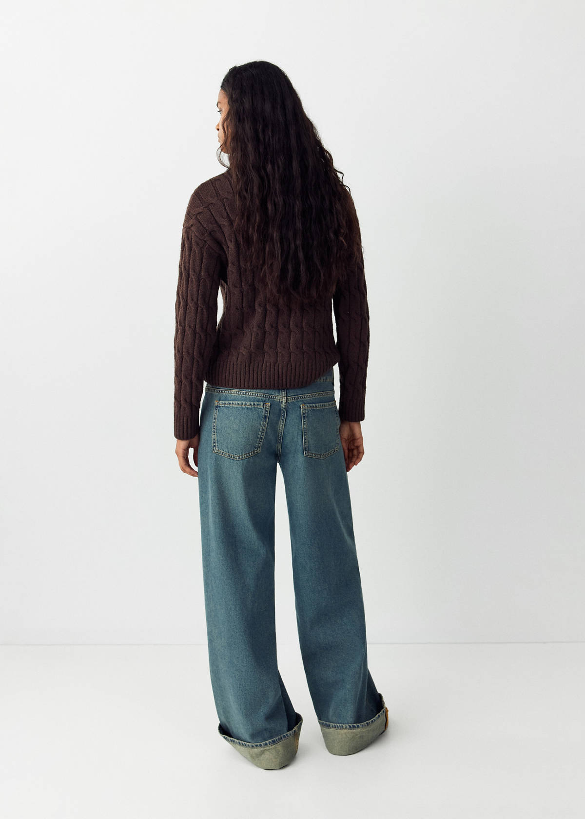 Wide leg jeans with turn-up hem — Dark Vintage Blue