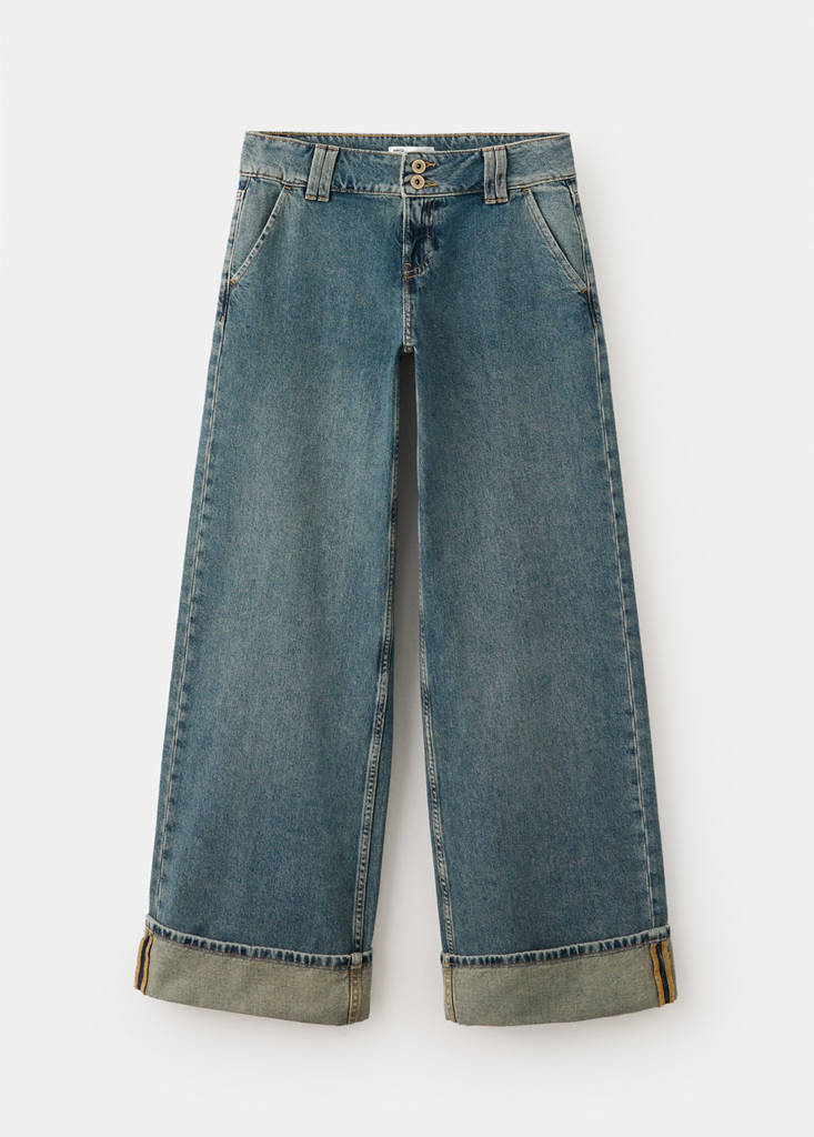 Wide leg jeans with turn-up hem — Dark Vintage Blue