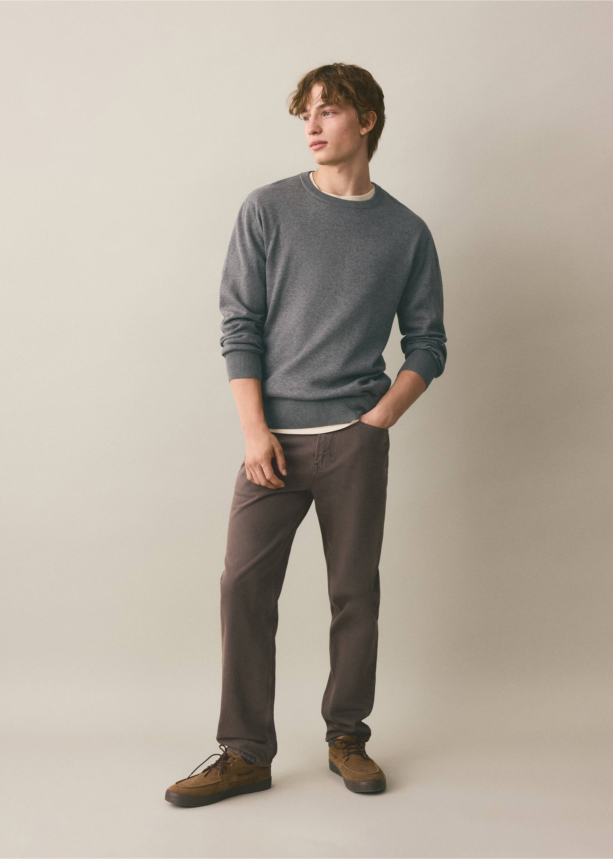Knitted cotton sweater - General plane, Medium Heather Grey. Ref: 37084791-00.