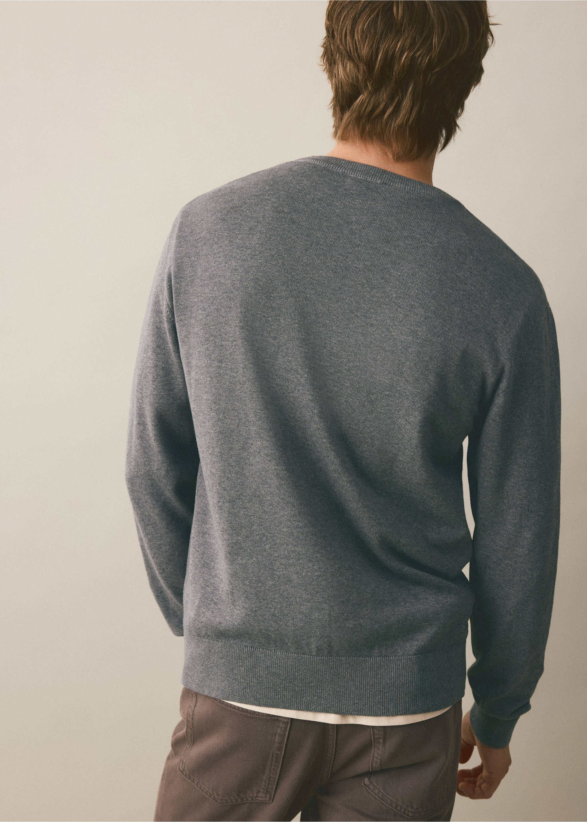 Knitted cotton sweater - Reverse of the article, Medium Heather Grey. Ref: 37084791-00.