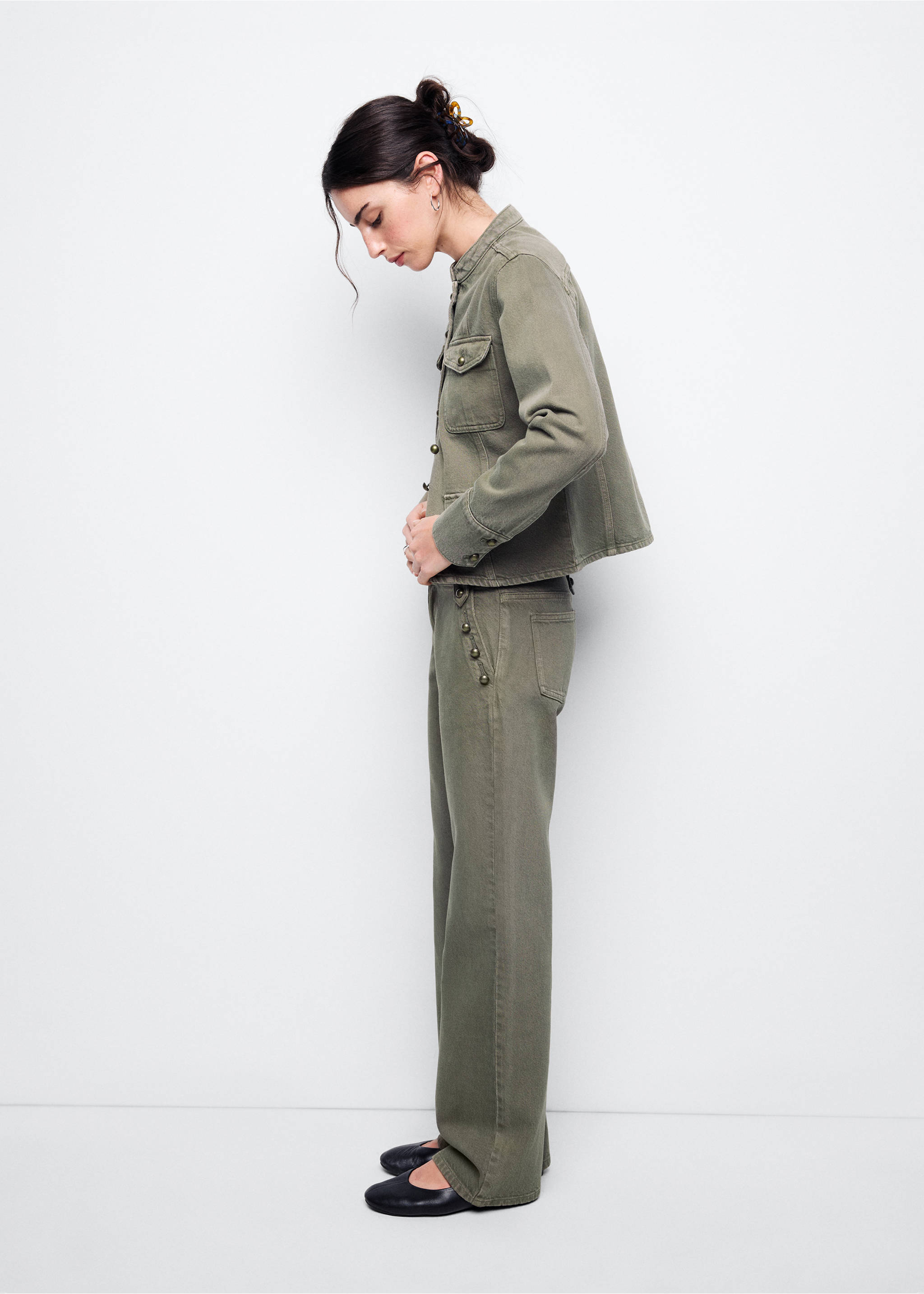 Low-waist jeans with buttons - Medium plane, Khaki. Ref: 37084793-00.