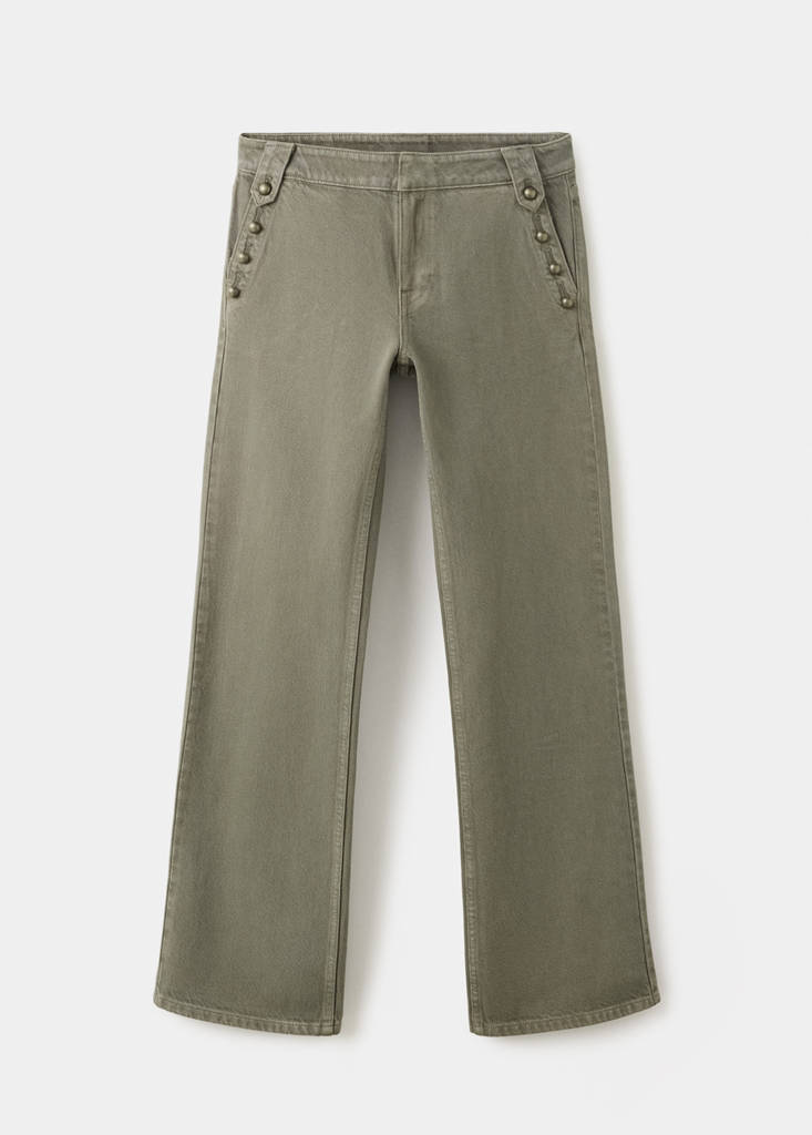 Low-waist jeans with buttons — Khaki