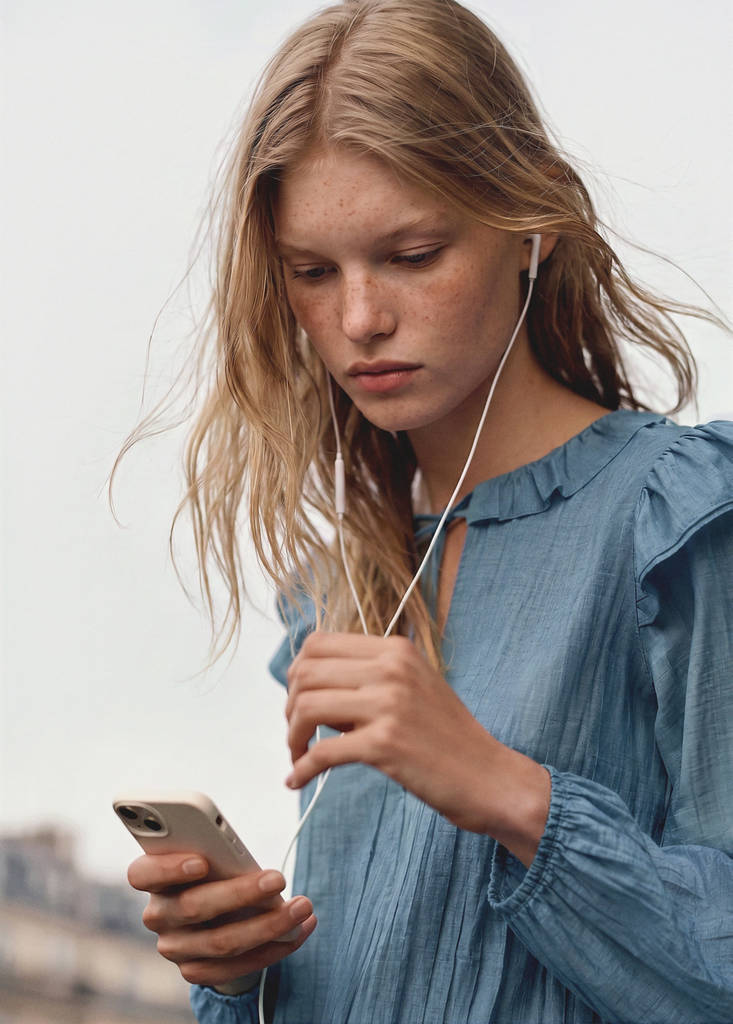 Pleated blouse with ruffles — Sky Blue