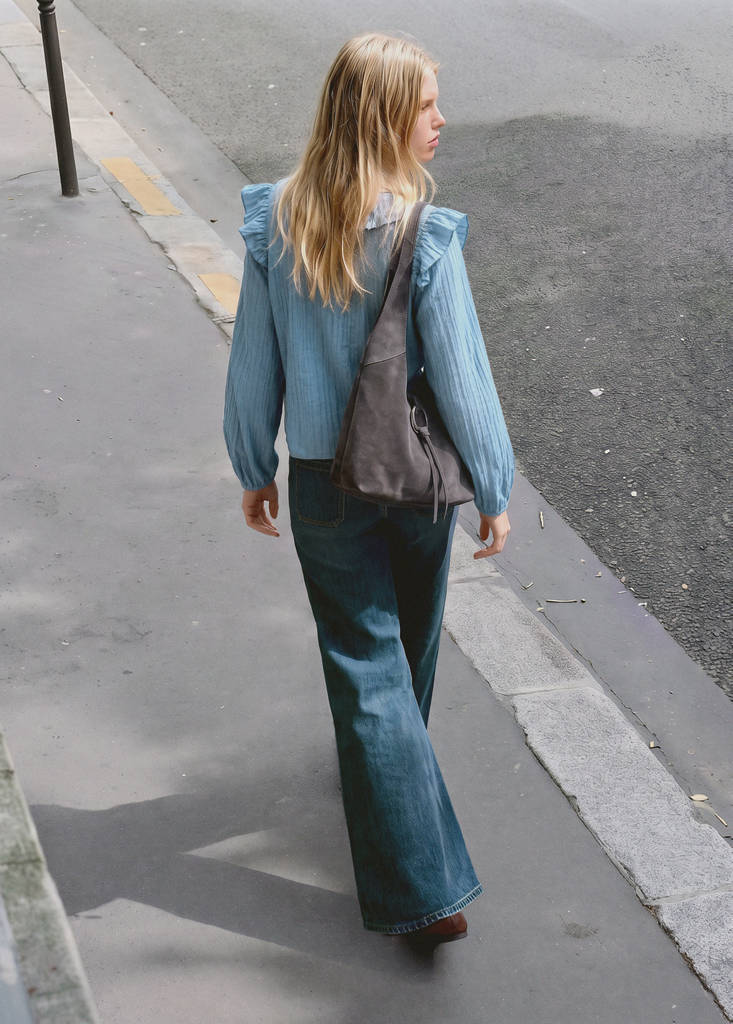 Pleated blouse with ruffles — Sky Blue