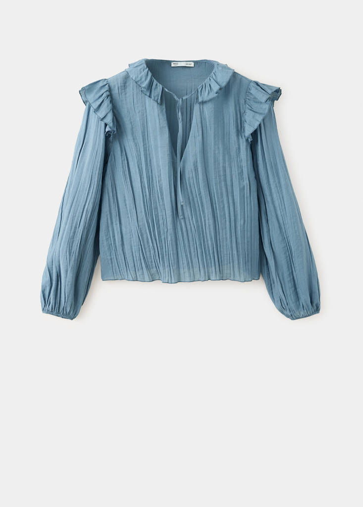 Pleated blouse with ruffles — Sky Blue