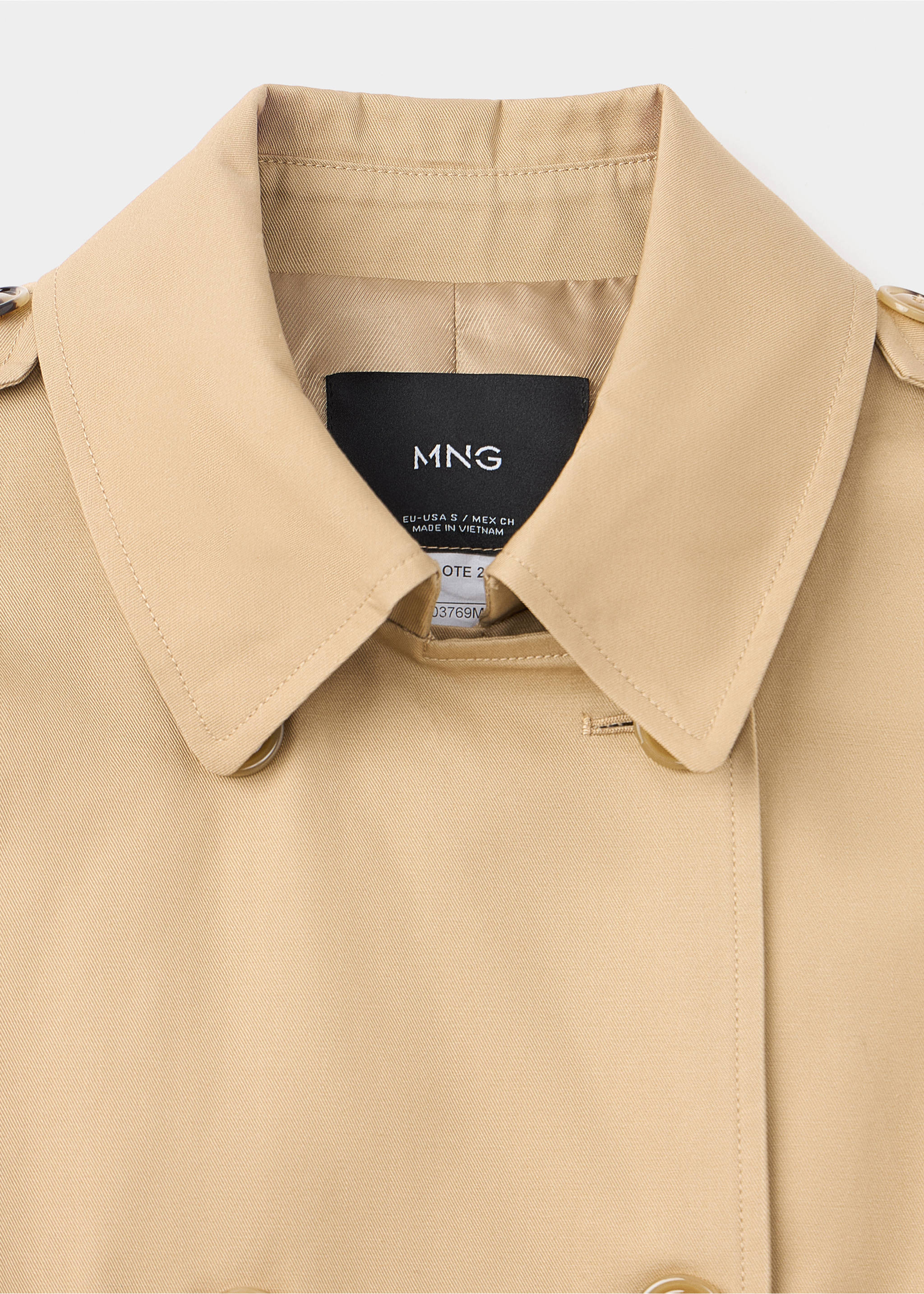 Long trench coat with belt - Details of the article 8, Beige. Ref: 37084795-00.