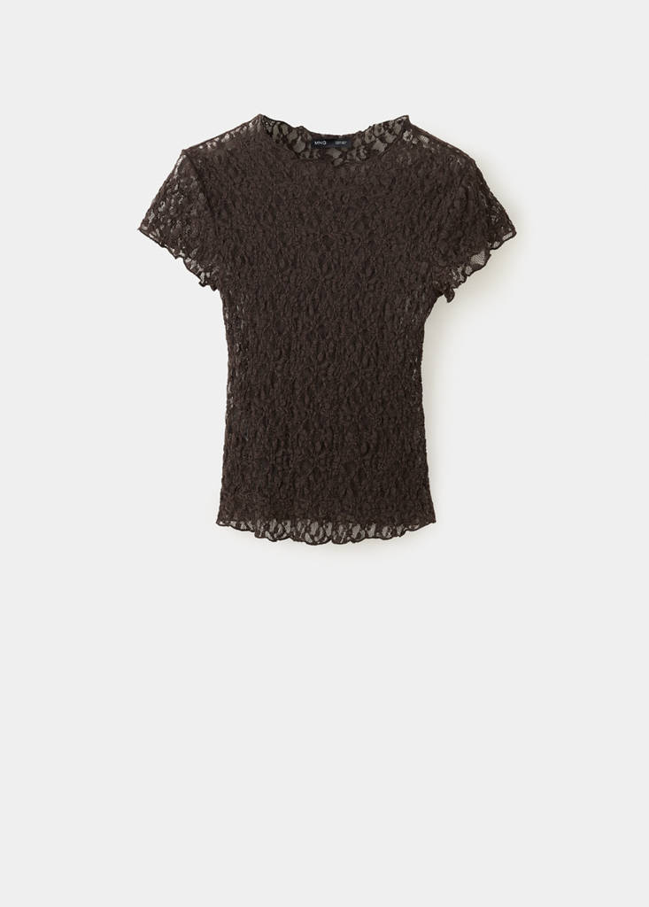 Mango T-shirt Dentelle In Marron