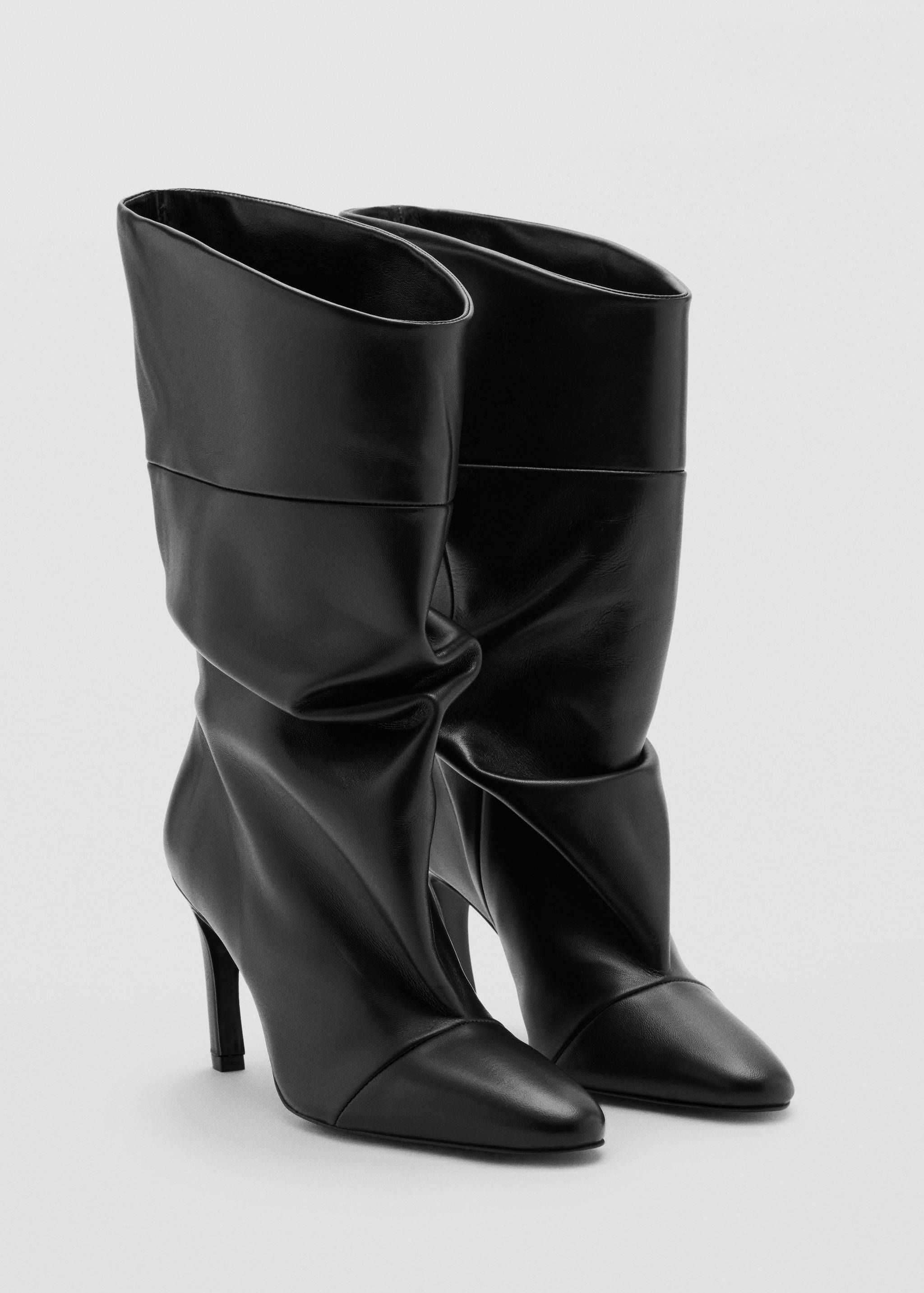 Ruched leather heeled ankle boot - Medium plane