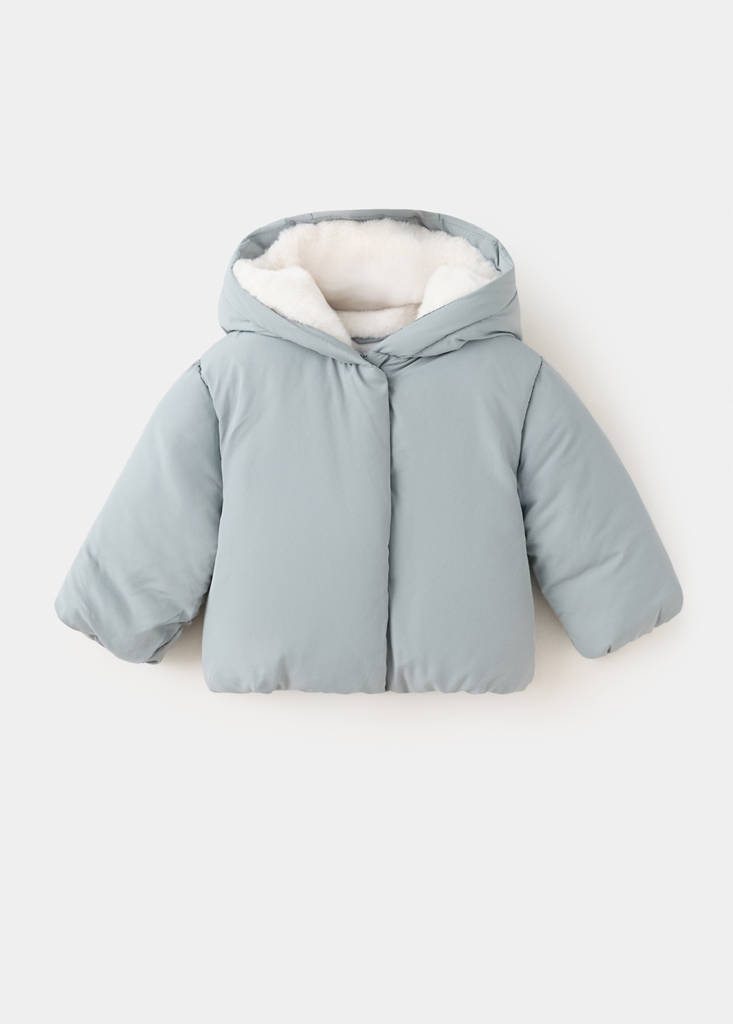 Fur-effect quilted coat — Green