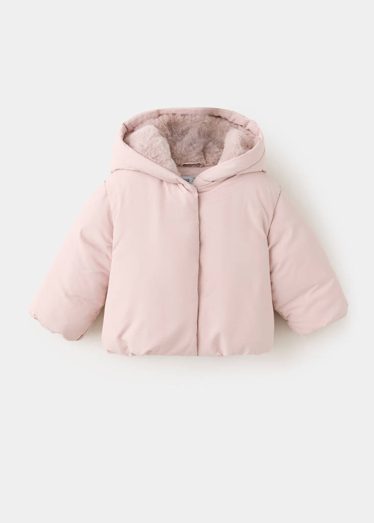 Fur-effect quilted coat — Pink