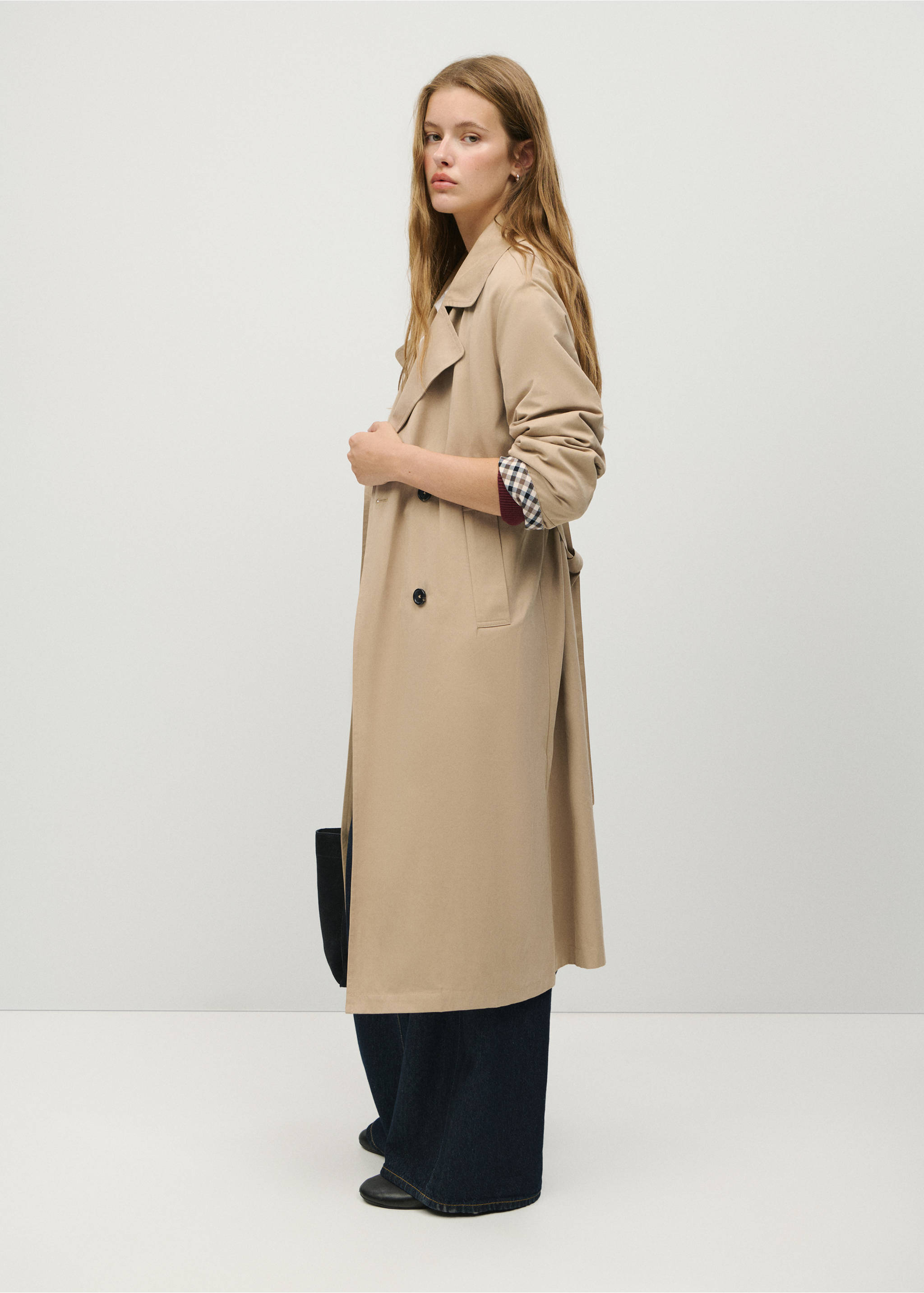 Double-breasted belted trench coat - Medium plane, Beige. Ref: 37085150-01.