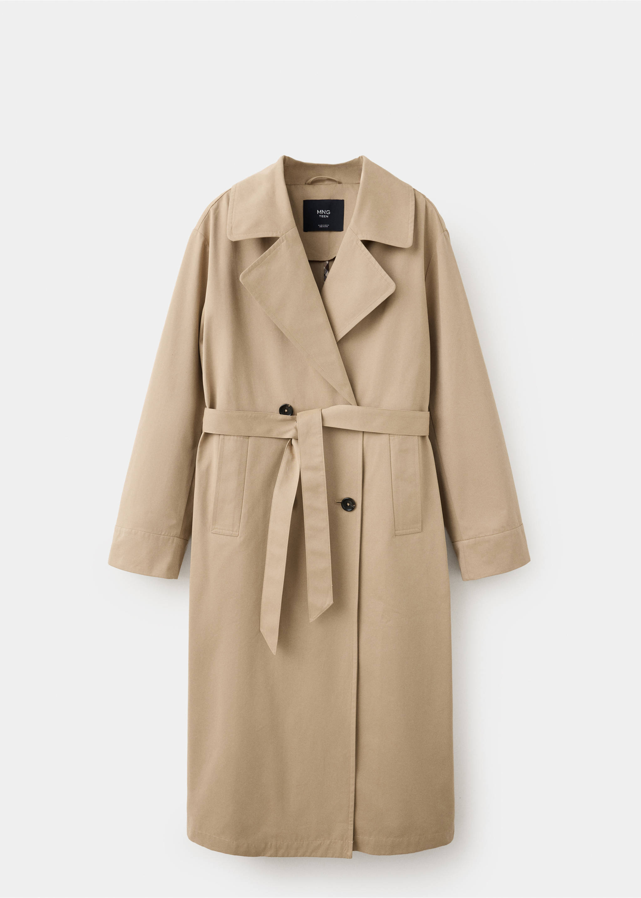 Trenchcoat med bälte och dubbelknäppning - Artikel utan modell, Beige. Ref: 37085150-00.